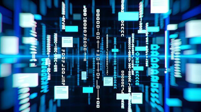 Digital abstract background with glowing blue data streams