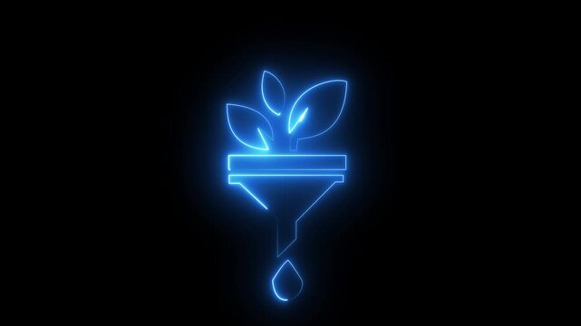 Glowing neon plant funnel animation .Glowing neon line Funnel or filter icon isolated...