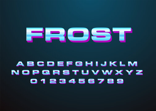 Frost neon 3D retro futuristic alphabet and number font set with alphabet futuristic typography electric typeface gradient synthwave vaporwave abstract character