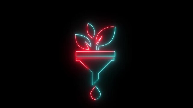Glowing neon plant funnel animation .Glowing neon line Funnel or filter icon isolated...