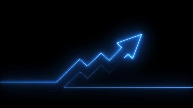 Abstract neon arrow business graph chart icon animation background. Market Recovery Concept. Successful growth trend graph going Up.on the Financial data and black background.Motion graphics