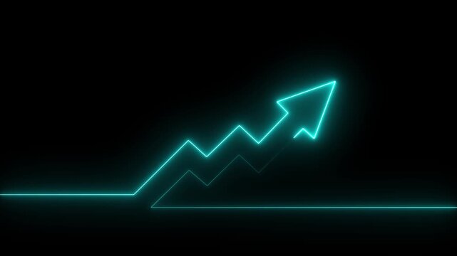 Abstract neon arrow business graph chart icon animation background. Market Recovery Concept. Successful growth trend graph going Up.on the Financial data and black background.Motion graphics