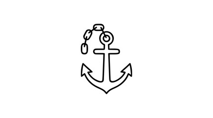 Nautical anchor link vector icon with chain, ring and curved flukes in clean black outline, minimalist maritime illustration for sailing logos, harbor signs, tattoos and sea travel themes © Md