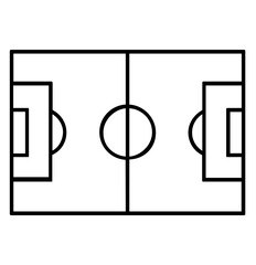 Full soccer pitch aerial view minimalist vector illustration icon showing complete field layout with center line goals penalty boxes clean geometric line design for football sports graphics