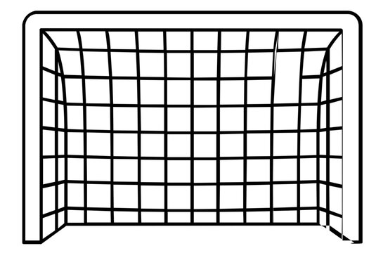Detailed soccer goal net vector illustration with perspective grid mesh pattern showing depth and dimensional framework minimalist line art icon for football sports field equipment clean black design