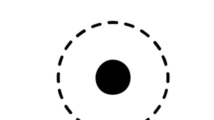 Obraz premium Minimalist vector icon depicting a soccer penalty spot with clean geometric lines, showing a solid black center circle surrounded by a dashed circular boundary, ideal for sports design and football