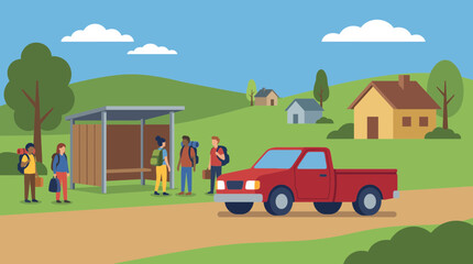 Pickup Truck Waiting for Commuters in the Countryside Village © Bima