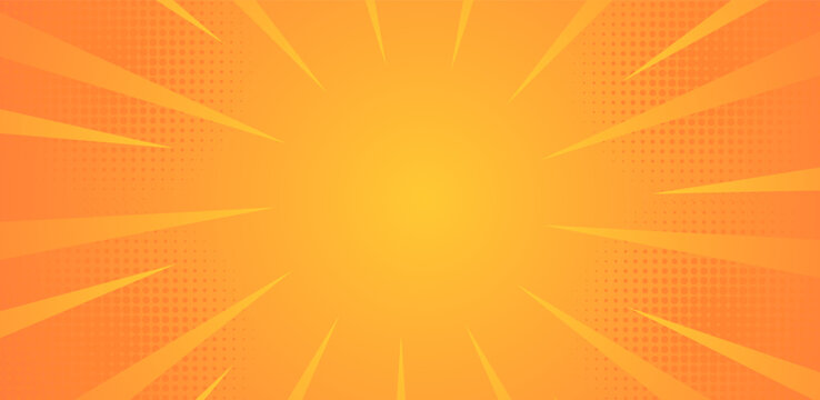 Vibrant Orange Sunburst Background with Comic Book Style Halftone Patterns for Dynamic Graphic Design Projects