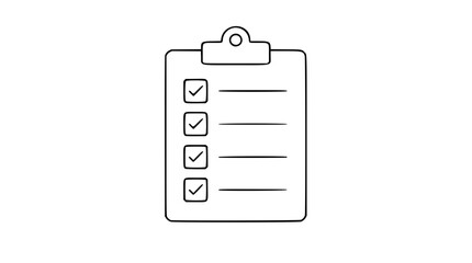 Checked clipboard checklist vector icon with ticked boxes and writing lines, clean hand-drawn outline illustration for completed tasks, approvals, audits, project planning and productivity apps © Shakib