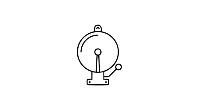 Mechanical alarm bell vector icon with round gong, pull lever and mounting base, clean hand-drawn outline illustration for emergency alerts, school warnings, security systems and sound signals