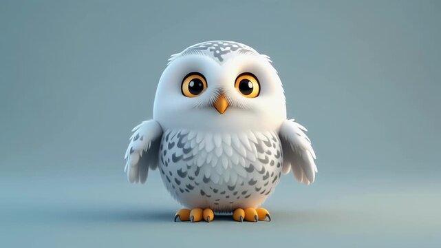 Adorable baby owl in multiple poses against a soft blue gradient background representing innocence and animation