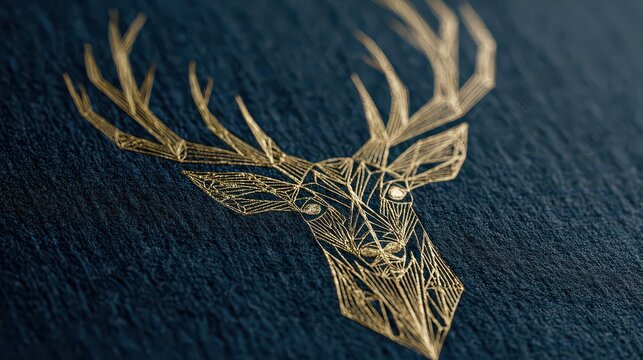 Geometric Golden Stag Head Design on Dark Background Texture