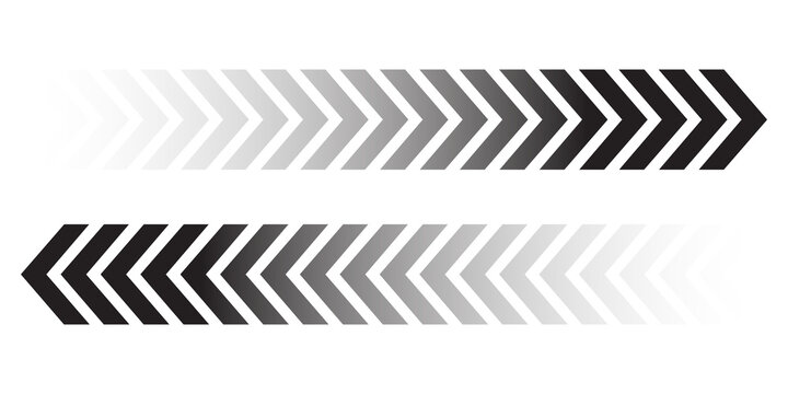 Set of black directional arrow symbols fading into transparent background vector graphic elements for movement design concept.