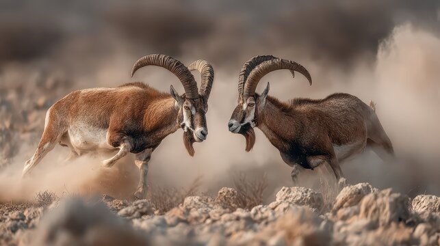 Two Majestic Rams Engaging in a Display of Strength and Dominance