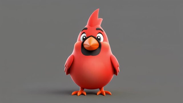 Animated cardinal bird character in various playful poses against a neutral background with subtle lighting
