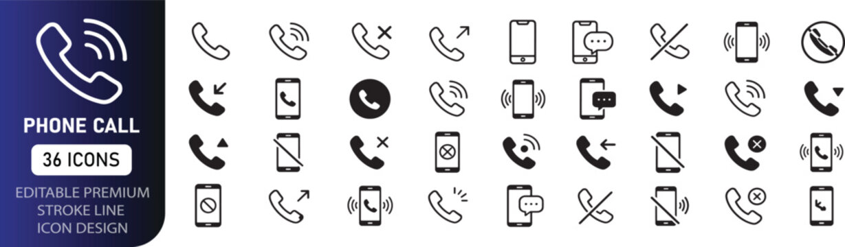 Editable phone call icon on blue background