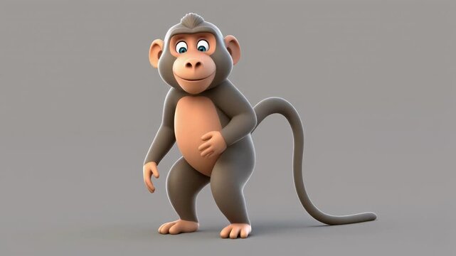 Animated monkey walking in a clean studio environment with smooth cinematic motion during daytime