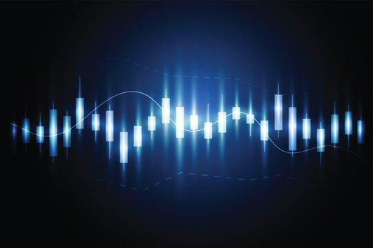 Abstract blue glowing financial candlestick chart for technical analysis and stock trading.