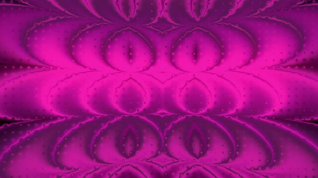 Hypnotic 4K magenta background with pulsing 3D waves. A symmetrical biomorphic pattern with a dotted texture breathes smoothly. Excellent seamless 3D render loop for neon motion design