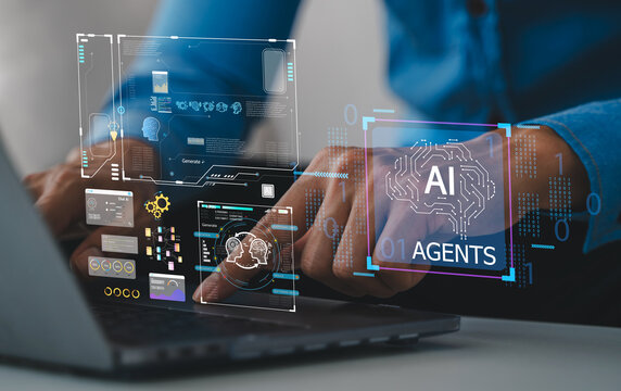 Ai agent system, future of AI automation in enterprise, people with artificial intelligence innovation, data analytics and development, smart technology, digital transformation and business automation