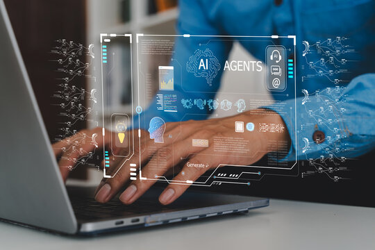 Ai agent system, future of AI automation in enterprise, people with artificial intelligence innovation, data analytics and development, smart technology, digital transformation and business automation