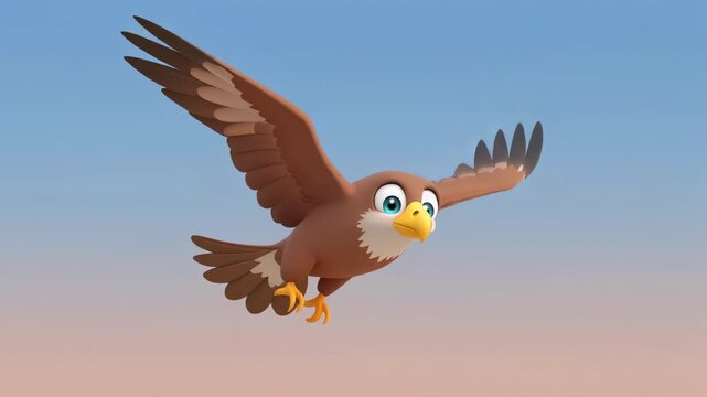 Brown hawk soaring gracefully against a soft gradient sky during daylight with wings outstretched