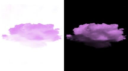 Purple ethereal cloud isolated on white and black backgrounds, fluffy violet smoke texture, dreamy pastel nebula for creative design overlays © Shagor