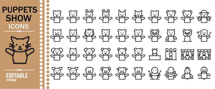 Theater Puppets and Storytelling Character Icons