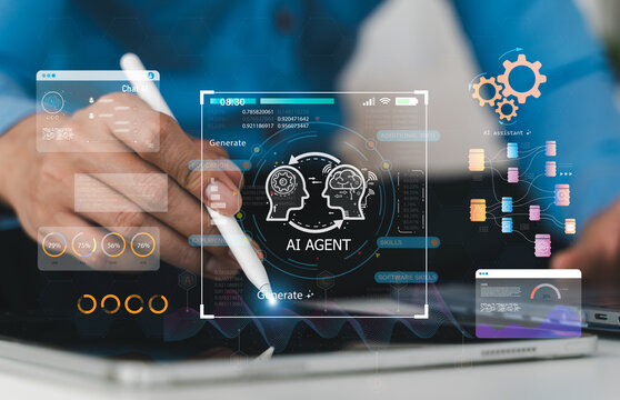 Ai agent system, future of AI automation in enterprise, people with artificial intelligence innovation, data analytics and development, smart technology, digital transformation and business automation