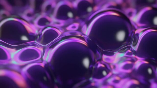 Abstract dark purple iridescent bubbling liquid background