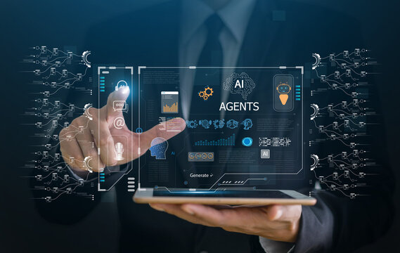 Ai agent system, future of AI automation in enterprise, people with artificial intelligence innovation, data analytics and development, smart technology, digital transformation and business automation