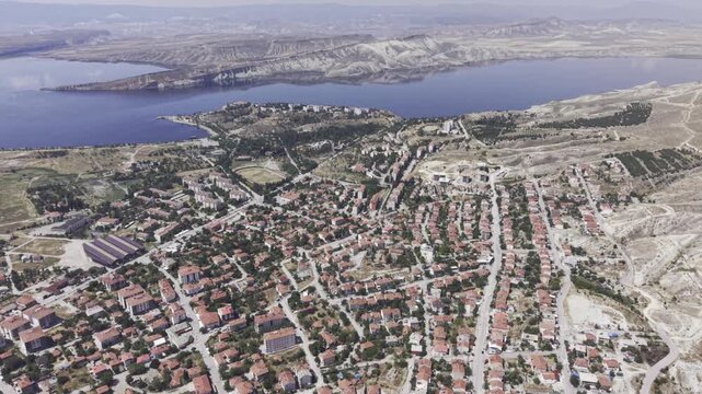 Drone Footage of Cayirhan Town Center in Nallihan Ankara Turkey Showing Residential Areas Streets and Urban Settlement