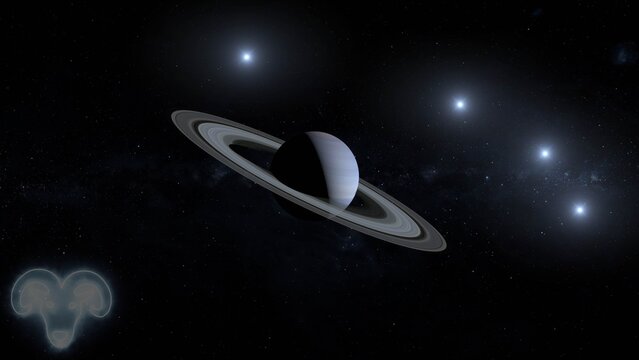 planet Saturn enters retrograde in Aries 3d rendering illustration