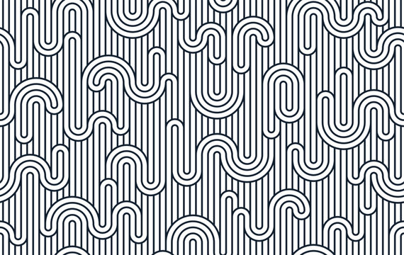 Linear seamless pattern, vector stripy geometric abstract background, tiling art runny dynamic lines, funky endless retro wallpaper.