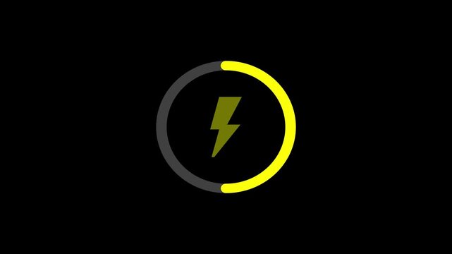 Charging progress animation featuring circular energy meter with yellow lightning bolt symbol