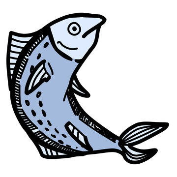 Hand drawn cartoon ilustration of fish