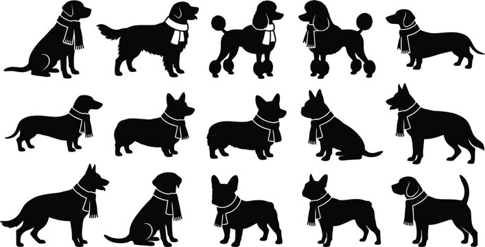 Black silhouette dogs with scarves collection