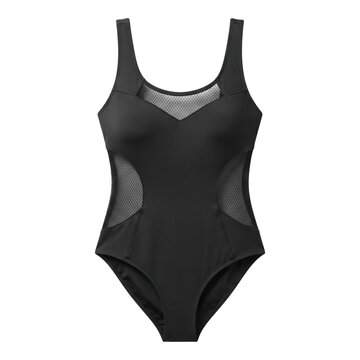 Sporty black one piece swimsuit with mesh panels