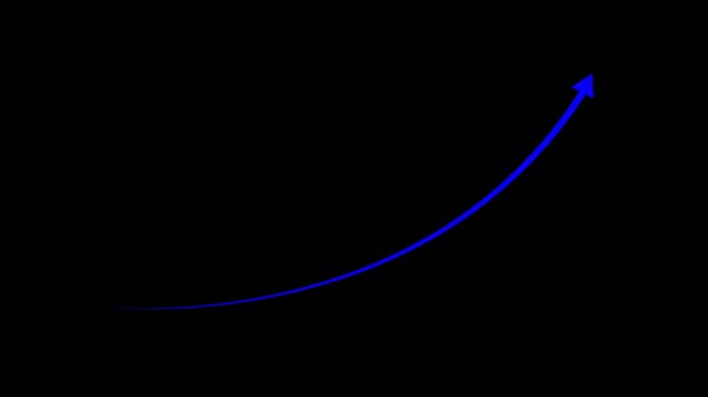 Abstract blue arrow moving up diagonal showing growth success direction on black background motion footage