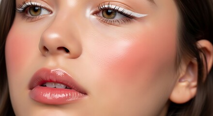 Naklejka premium Close Up Glamour Portrait of Young Woman Wearing Glossy Makeup