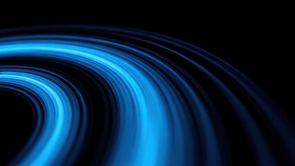 Naklejka premium Blue curved light streaks on black background