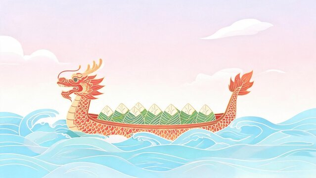 Dragon boat on ocean waves