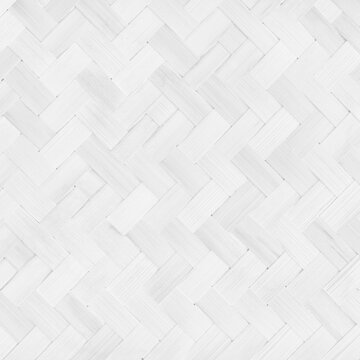 Old white bamboo weaving pattern, woven rattan mat texture for background and design art work.