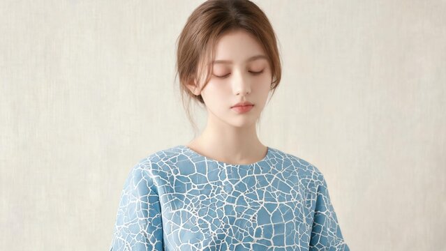 Woman in blue dress with closed eyes