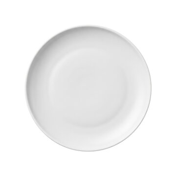 Empty round white ceramic plate top view