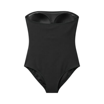 Sleek black strapless one piece swimsuit monokini
