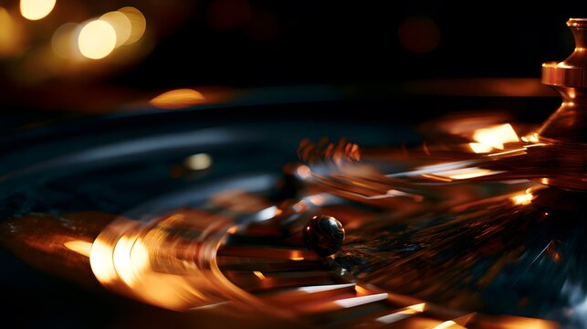 Golden Roulette Spin Evokes Luxury Casino Nights With Warm Cinematic Lighting and Bokeh Background