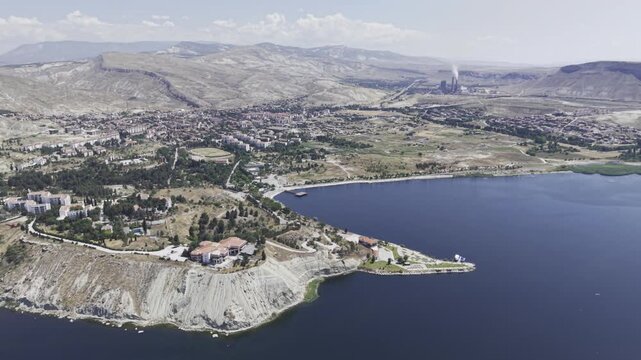 Drone Footage of Cayirhan Town Center in Nallihan Ankara Turkey Showing Residential Areas Streets and Urban Settlement