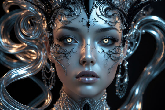 Fantasy portrait of young beautiful brunette woman magic model, witch from fairy tale AI Generative