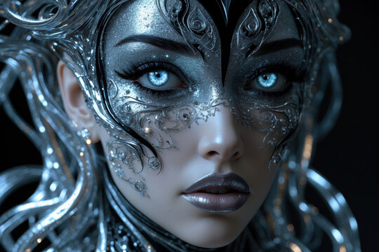 Fantasy portrait of young beautiful brunette woman magic model, witch from fairy tale AI Generative